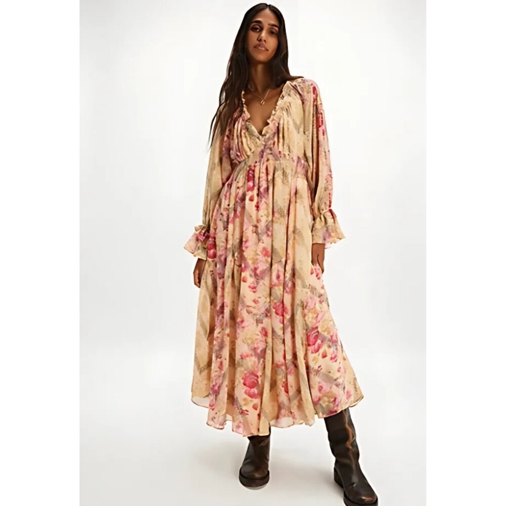 ✨NWOT ✨ Free People Lena Midi Dress in Natural Combo